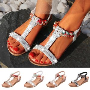 Summer Sandals For Women With High Heels Wedges Heels Silver Shoes