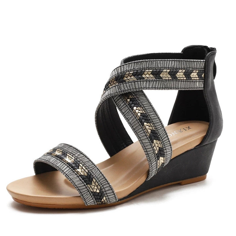 Premium Bling Women Shoes Platform Sandals Cross Strap Wedge Cover Heel Gladiator Rome Bohemian Travel Footwear Outdoor Beach - Image 7
