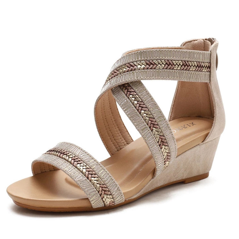 Premium Bling Women Shoes Platform Sandals Cross Strap Wedge Cover Heel Gladiator Rome Bohemian Travel Footwear Outdoor Beach - Image 5