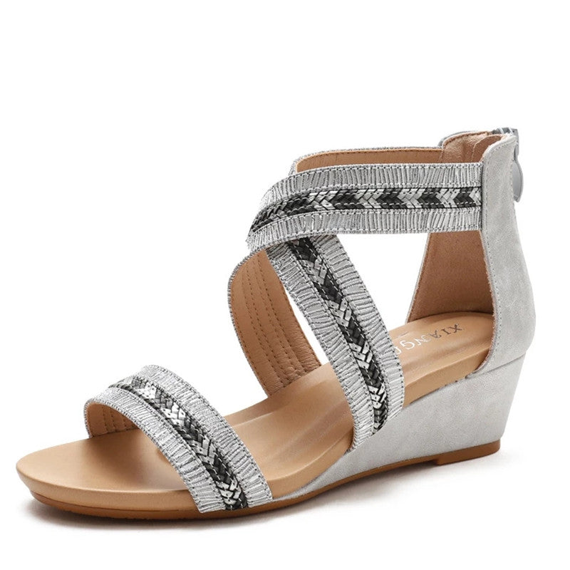 Premium Bling Women Shoes Platform Sandals Cross Strap Wedge Cover Heel Gladiator Rome Bohemian Travel Footwear Outdoor Beach - Image 6