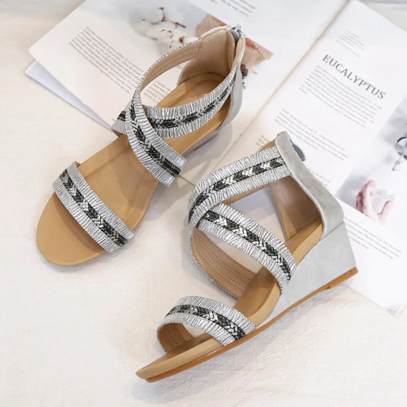 Premium Bling Women Shoes Platform Sandals Cross Strap Wedge Cover Heel Gladiator Rome Bohemian Travel Footwear Outdoor Beach - Image 8