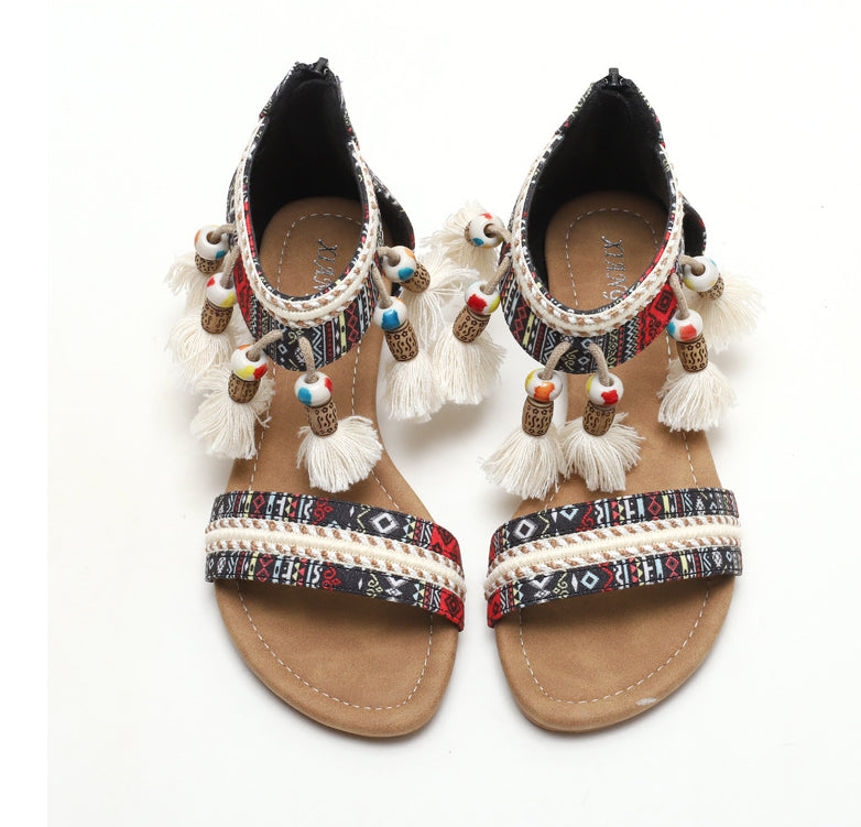 Premium Bohemian Wedge Sandals Women European And American National Style Summer Open Toe Pendant Beads Tassel Travel Roman - Image 5