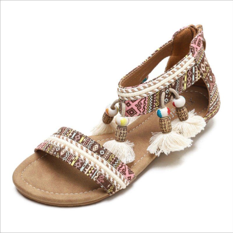Premium Bohemian Wedge Sandals Women European And American National Style Summer Open Toe Pendant Beads Tassel Travel Roman - Image 6