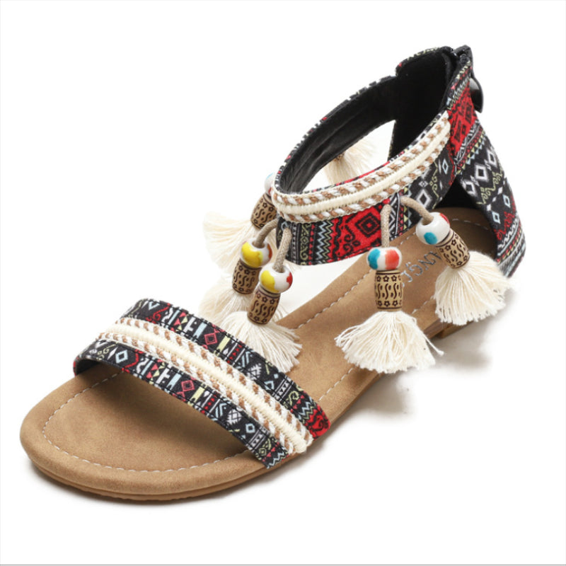 Premium Bohemian Wedge Sandals Women European And American National Style Summer Open Toe Pendant Beads Tassel Travel Roman - Image 7