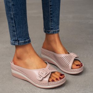 Premium Large Size Slippers Female One-Word With Fish Mouth Sandals