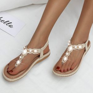 Premium Rhinestone Design Soft Elastic Band Clip Toe Sandals