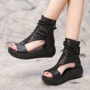 New Summer Black Women Leather Sandals